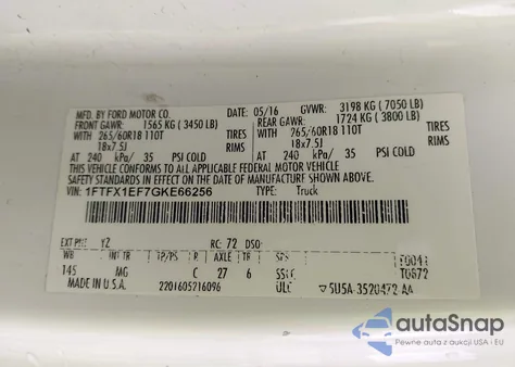 2016 Ford F-150 Xlt из США, поврежденный, VIN 1FTFX1EF7GKE66256